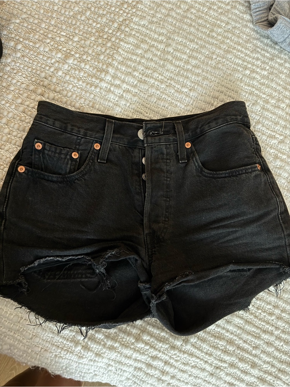 Levi's Black Distressed High-Rise Denim Shorts
